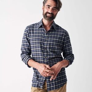 Faherty Stretch Featherweight Flannel Windpoint Plaid Blue Grey‎ Checker Classic